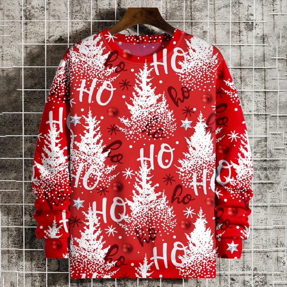 Christmas Element Pattern Men's Sweatshirt Santa Claus 3D Print Pullover Autumn Women Crew Neck Hoodie Long Sleeve Kids Tops