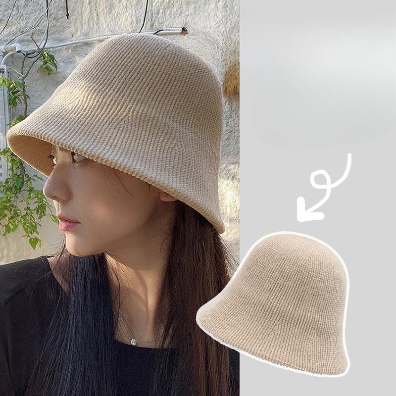 Warm Hat for Women Japanese Style Simple Solid Color Knitted Fisherman Hat Showing Face Small Chenille Casual Ear Protection Basin Hat