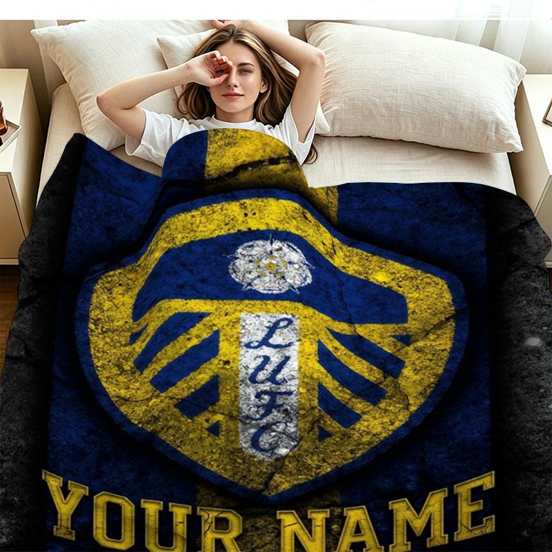 1PC Leeds United Custom Name Patterned Flannel Blanket Suitable For All Seasons for Home Decor Warmth and Comfort Gifts Holiday Present