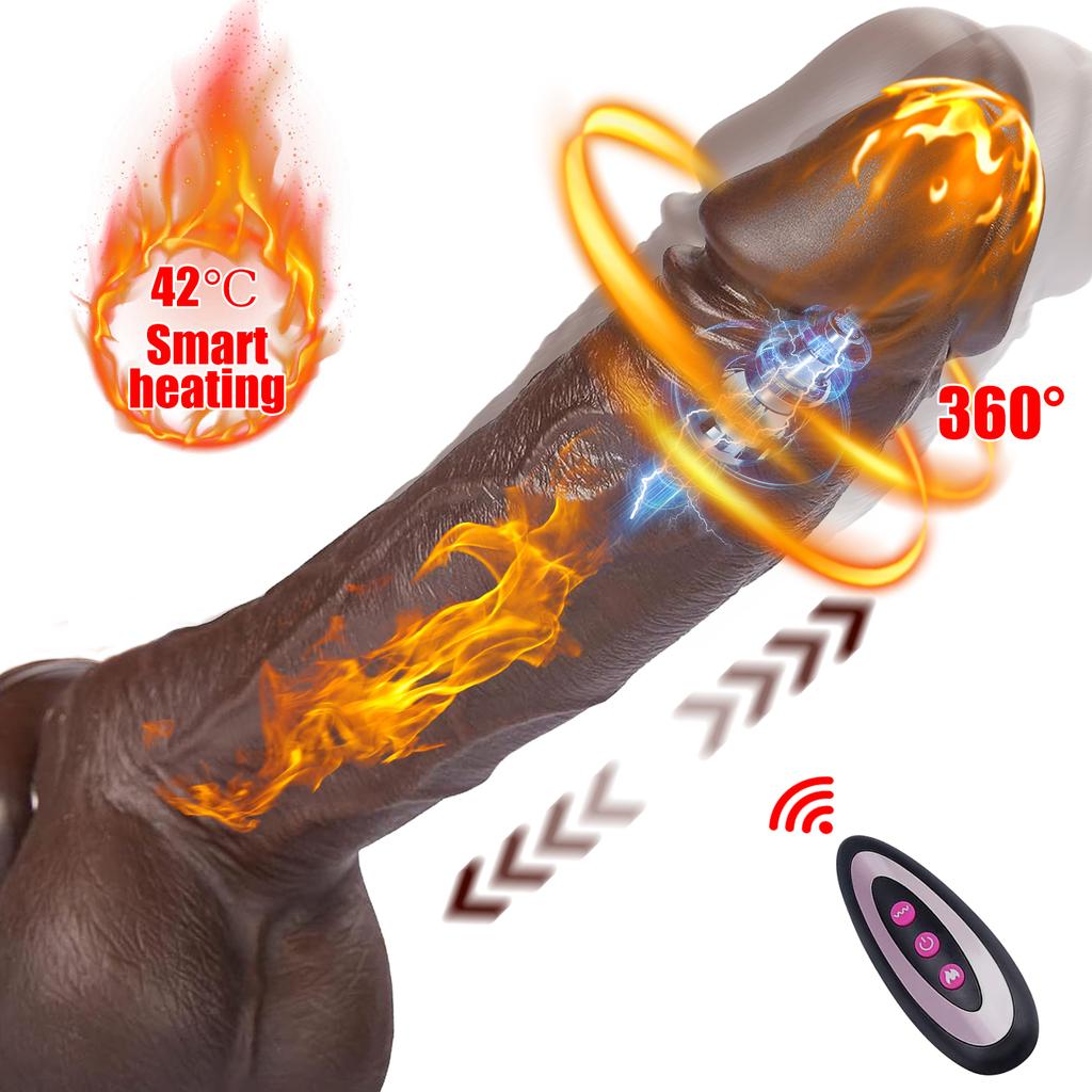 Thrusting Dildo Vibrator Kraftig vibrator med sugekopp Realistisk vibrerende dildoer for G-punkt og anal stimulering Teleskopisk oppvarming