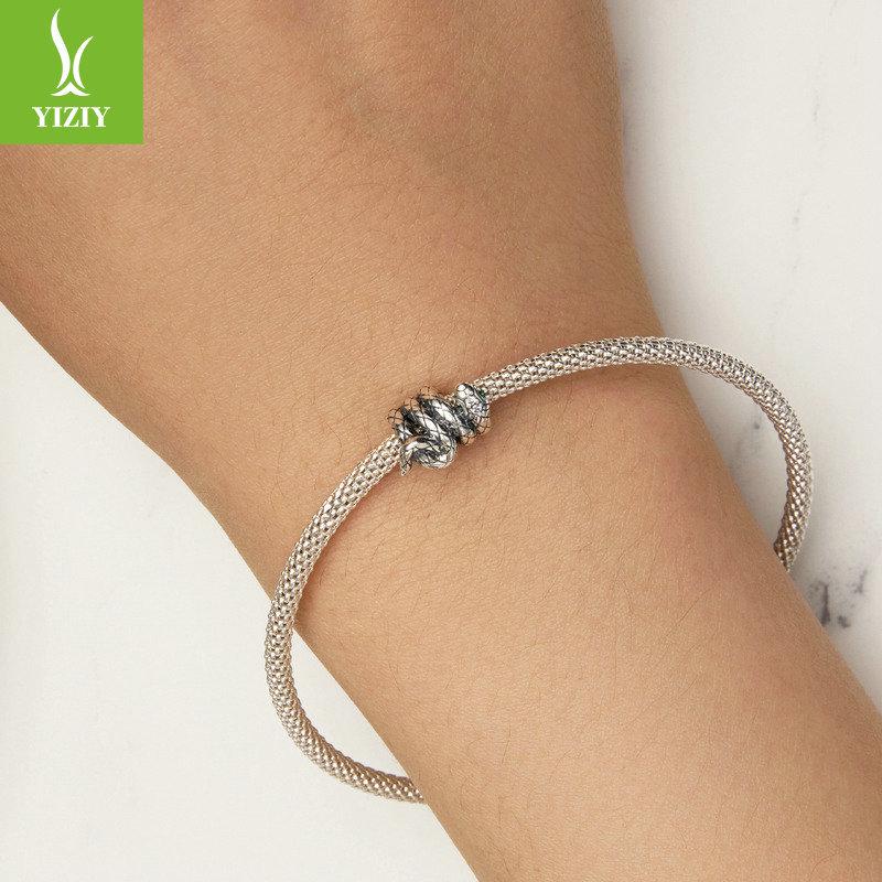 S925 Sterling Silver Coiled Snake Beads: Retro Dark Style DIY European & American Scattered Beads