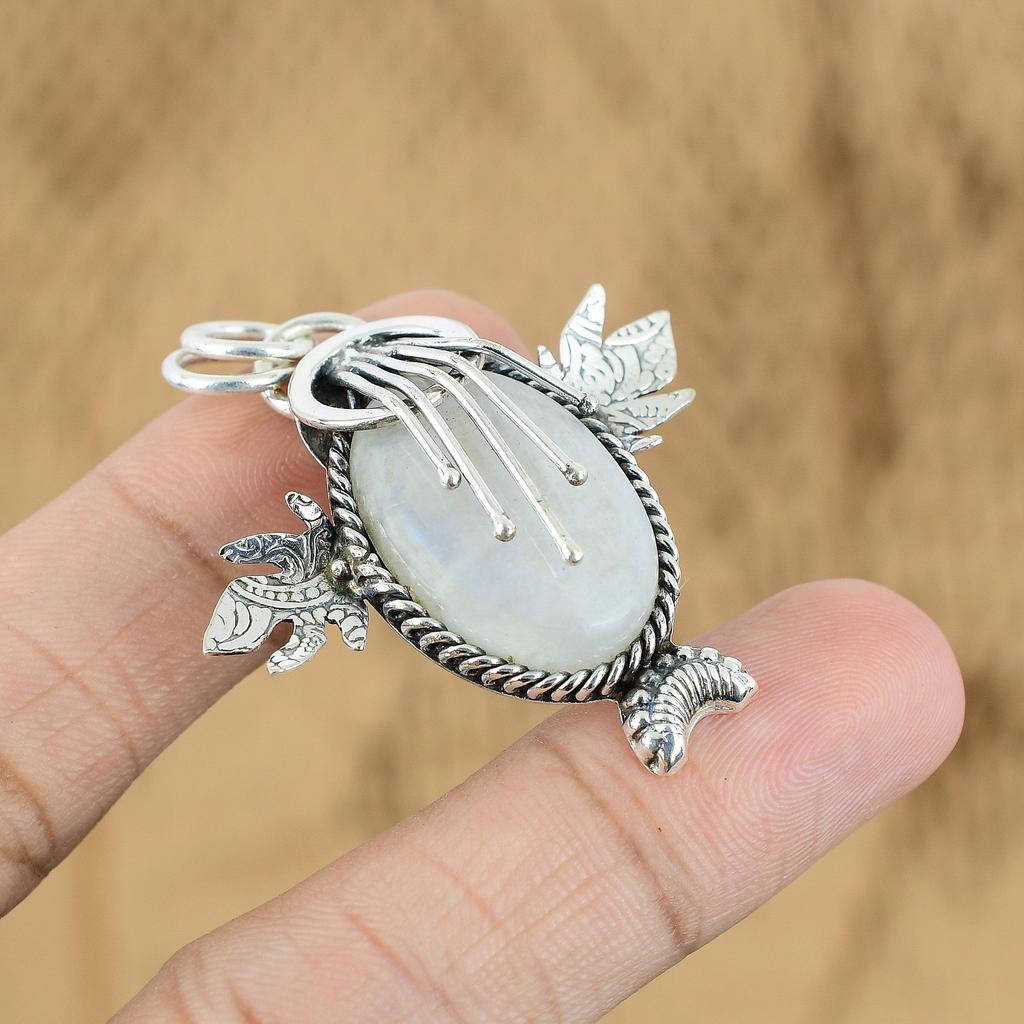 Wedding Gift For Her 925 Silver Natural Rainbow Moonstone Gemstone Pendant