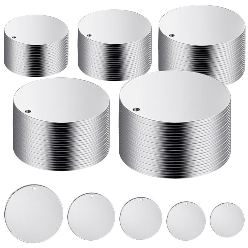 

100 Pcs/Set Round Metal Engraving Blanks with Hole Stamping Blanks Stainless Steel Blank Tagged 10/15/20/25/30mm 1