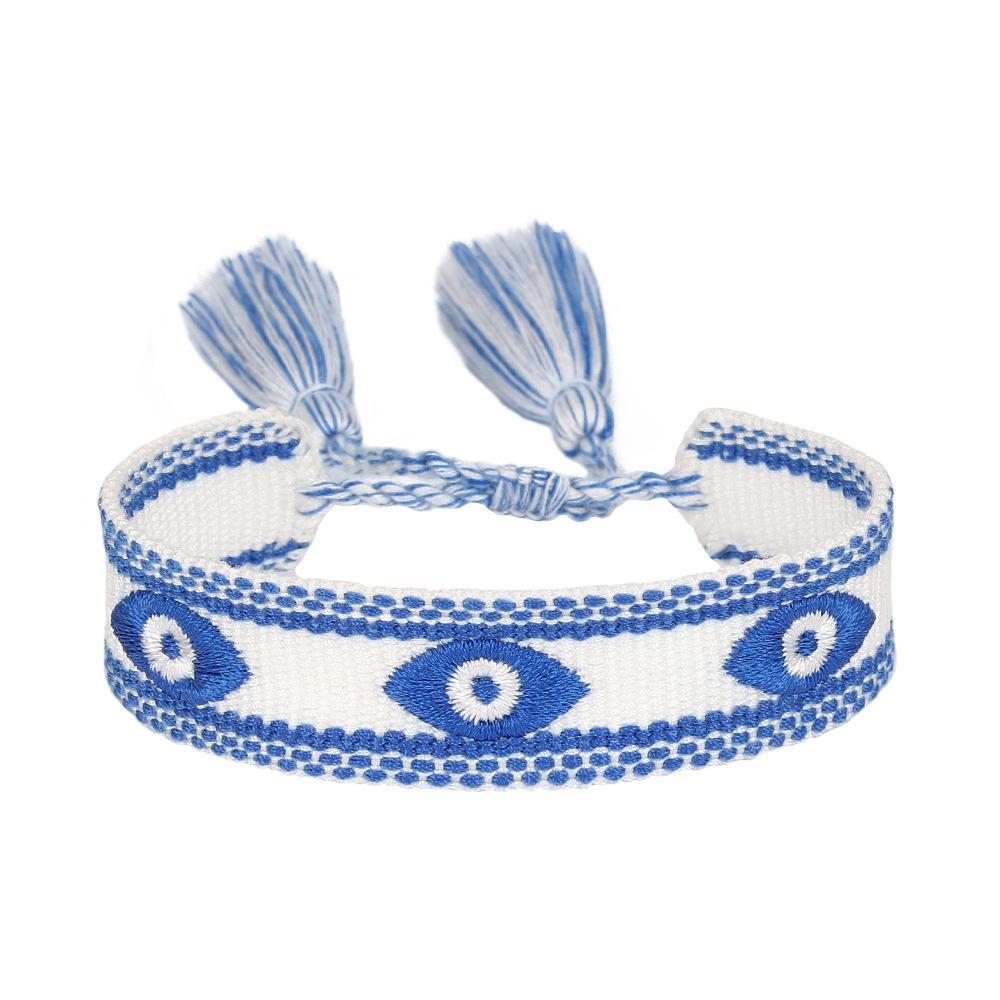 Women's Fashion Hand-Woven Lucky Evil Eye Bracelet with Tassel and Embroidery