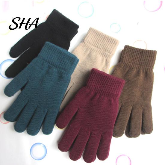 Wind Resistant Acrylic Thermal Gloves Winter for Men Women, Thickened Velvet Lined Mittens, Knit Five Finger High Elasticity Cold Weather with Elastic