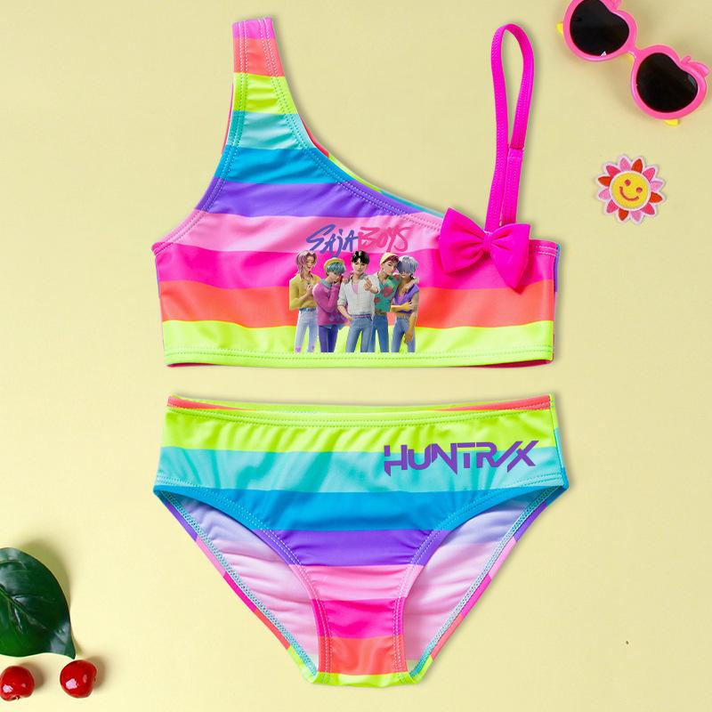 Two-Piece Demon Hunter Girls' Swimsuit - Cartoon Print Beachwear Set