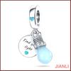 925 Sterling Silver Charm Pendant with Light Bulb Design and Engraved Round Tag Find Your Light Inspirational Jewelry Accessory for Bracelets