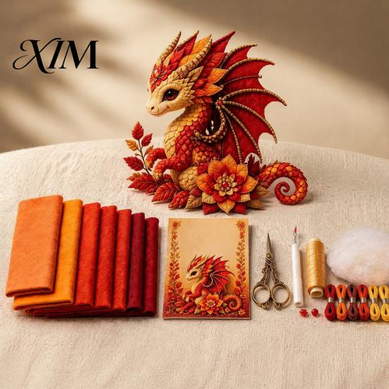 Screen Free Activity Dragon Patchwork DIY Kit, Fabric Sewing Kit with Artistic Crafting Materials Pre-cut Fabric, Beginner Craft for Handmade