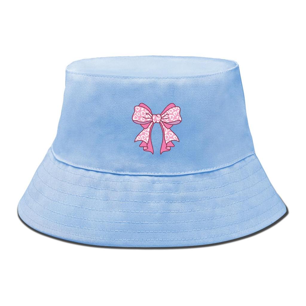 Bucket Hat With Bowknot Pattern Print , Sun Cap Trendy Summer Candy Color Beach Hat