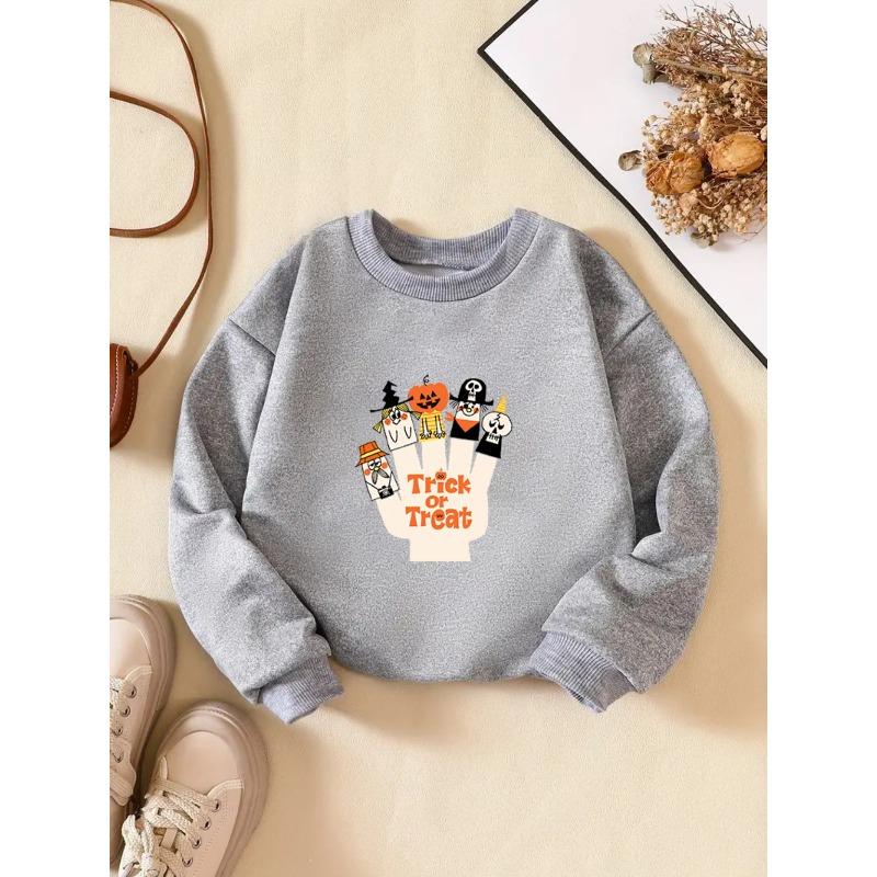 Halloween Girls' Casual Crew Neck Sweatshirt with Alphabet Pattern