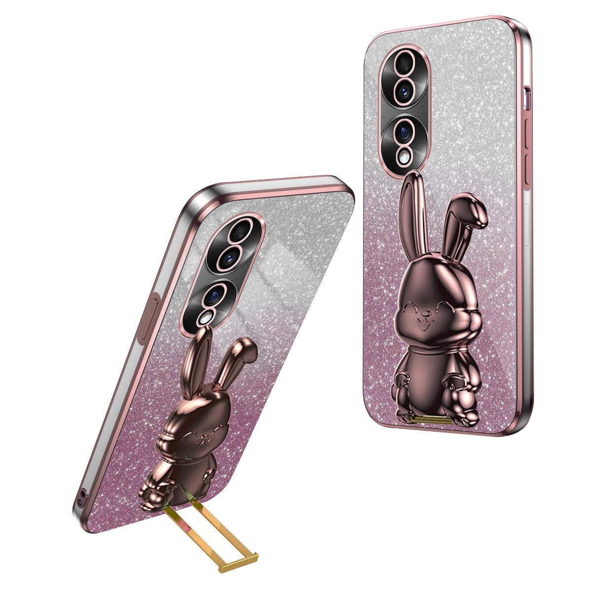 

For Honor 70 5G Cell Phone Case Cartoon Rabbit PC+TPU Back Cover with Kickstand Pink