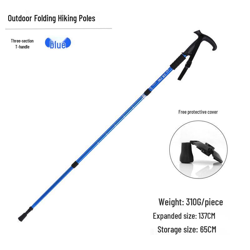 Aluminum Alloy Telescopic Hiking & Trekking Poles with Straight, T-Handle, Curved Handles for Skiing, Climbing, and Elderly Use