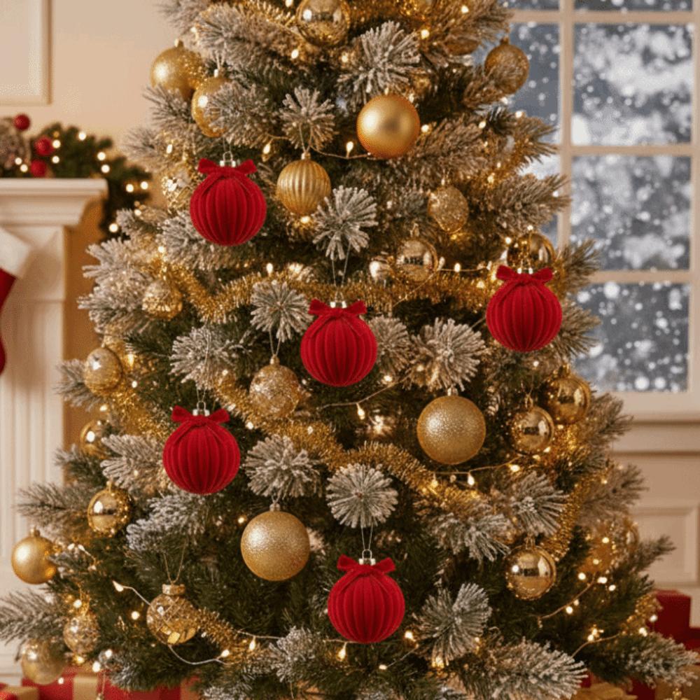 Assorted Colors Velvet Bow Baubles Striped Texture Charming Xmas Spheres Room Decor