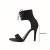 One Ankle Tie Sex Women's Large Size Fine Heel Sense Black Ultra High Heel Sandals