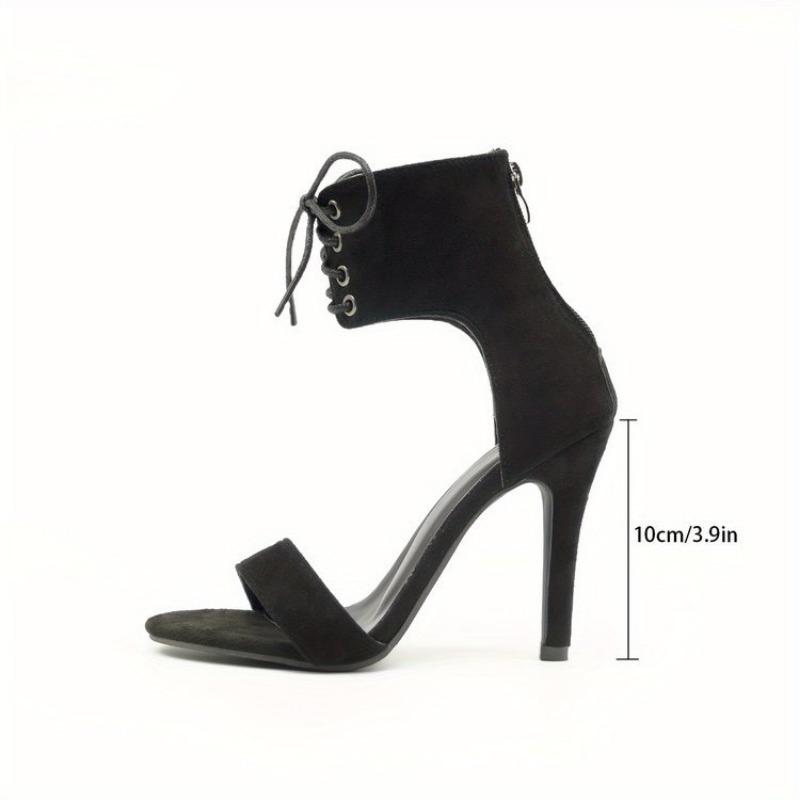One Ankle Tie Sex Women's Large Size Fine Heel Sense Black Ultra High Heel Sandals