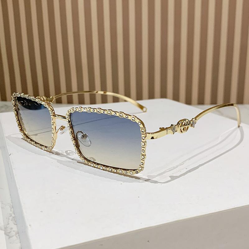 G home European and American style fashion square sunglasses women's diamond-encrusted metal sunglasses ins star street photography versatile glasses