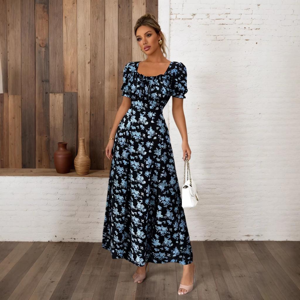 Moda damska Casual V-Neck Spódnica midi z nadrukiem i elastyczną talią