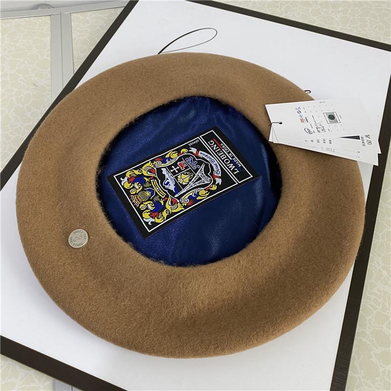 High Quality Woolen Beret Female Autumn and Winter Temperament Retro Painter Hat Brown Showing Small Face