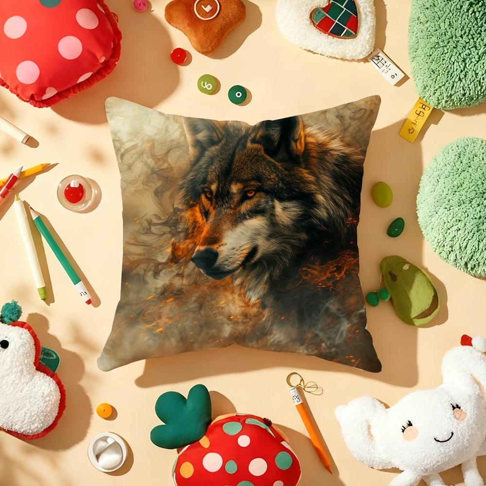 Animal Wolf King Print Cushion Cover Plush Fabric Soft DoubleSided Printed Sofa Warm Winter Home Gift Pillow Cover