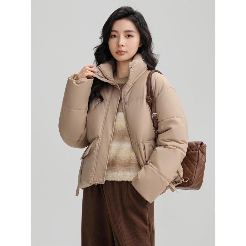 Women's Windproof Stand-up Collar Lightweight Fluffy Warm Cold Loose Short Casual Sports High Quality Fabric Coat Cotton Jacket