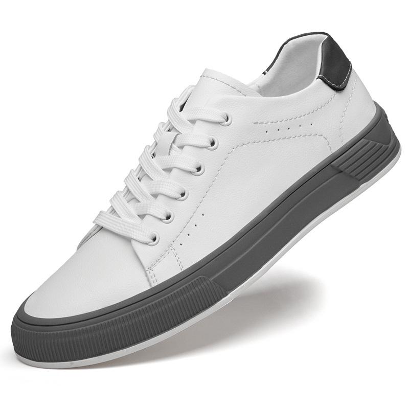 Men's Low-Top White Cowhide Sneakers - Versatile Casual Youth Style for Spring and Autumn