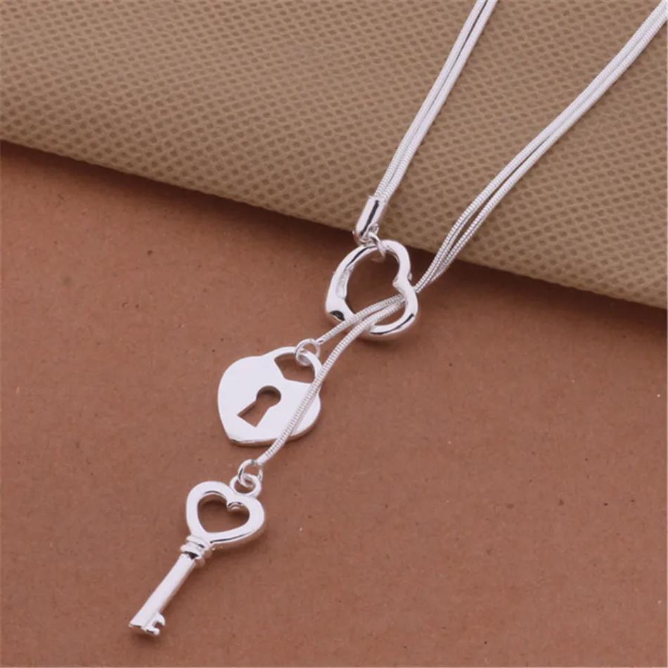 Copper romantic key love heart Chain Necklace For Women Wedding Fashion Street Versatile Jewelry Gifts