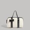 Korean-Style Boston Wax Leather Handbag with Bow Accent