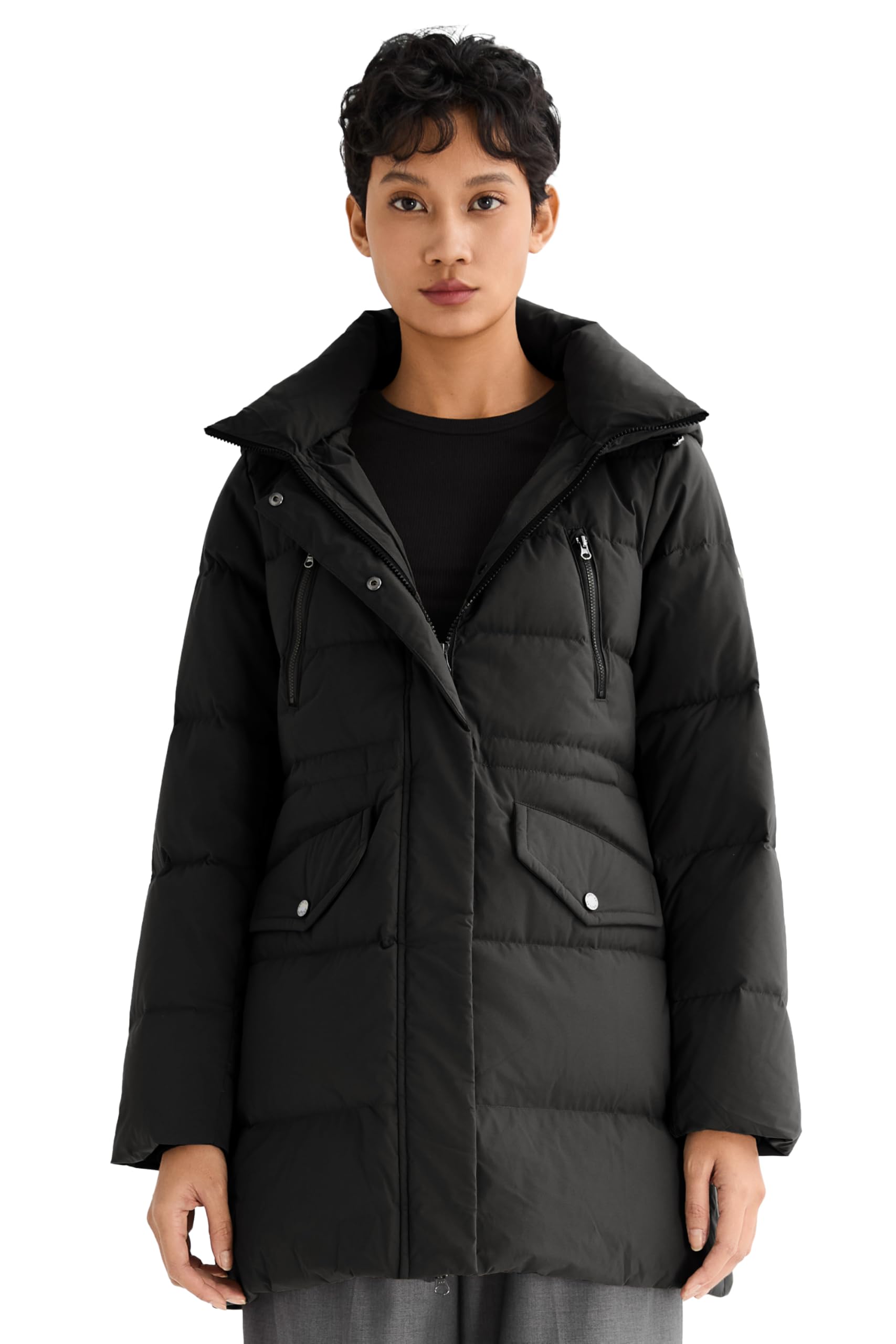 

Orolay Hooded Down Regular Perfect for and Outdoors Size Women s Jacket, Mid-Length, Fit, Windproof, Cold-Resistant, Water-Repellent, Winter, чёрный