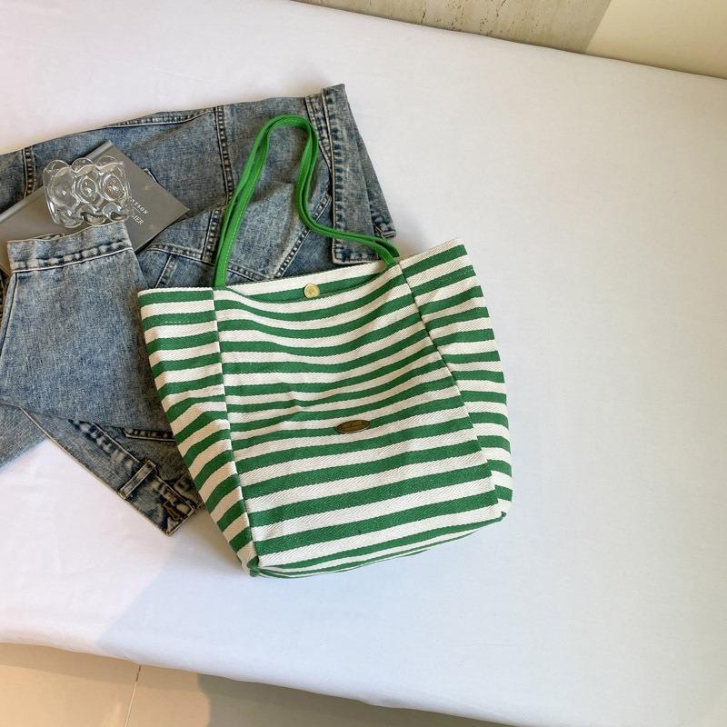 

Striped canvas bag new tote leisure bag shoulder large capacity shopping bag tote bag