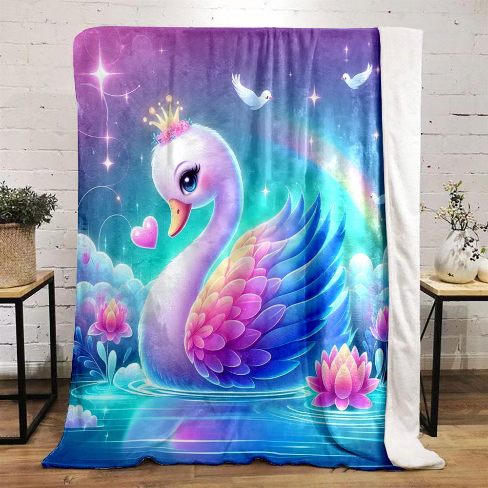 Majestic Swan with Rainbow Wings print blanket soft and cozy perfect for the living room bed sofa or a nap,gift