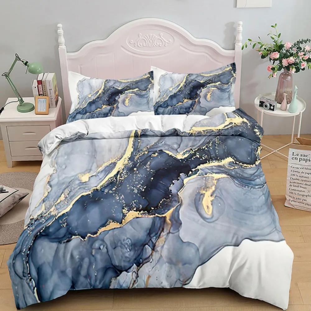 Comforter Bedding White And Black Marble 3 Piece- Luxury Microfiber Down Comforter With Zipper Closure