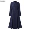 ZANZEA Women Casual Stand Collar Elegant Long Sleeve Dress