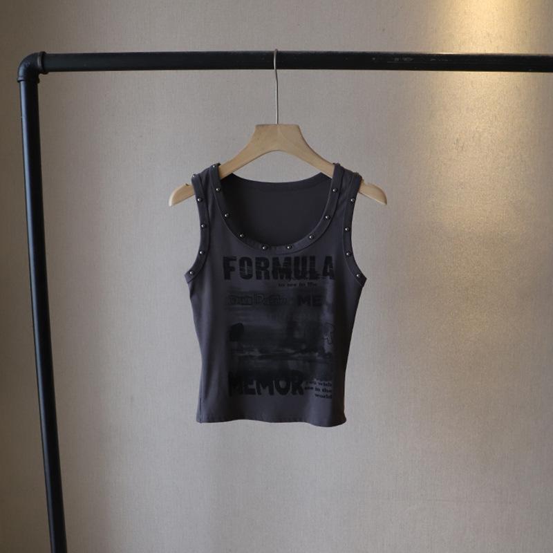 

[Женская майка без рукавов в американском ретро-стиле 2025 с принтом букв] One Size древесный уголь