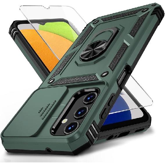 Vinve for Samsung Galaxy A03S Case with Slide Camera Lens Cover, HD Screen Protector, Military Grade Drop Protection, Magnetic Rotated Ring Holder