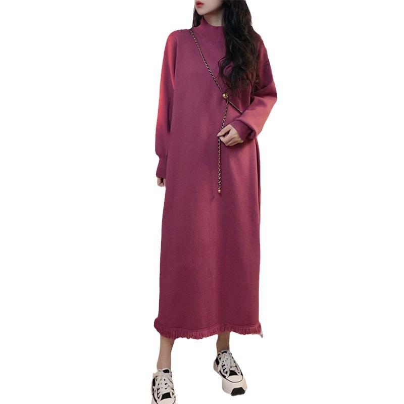 Large Size Fringed Design Over Knee Primer Sweater Skirt Autumn and Winter Knitted Dress Women