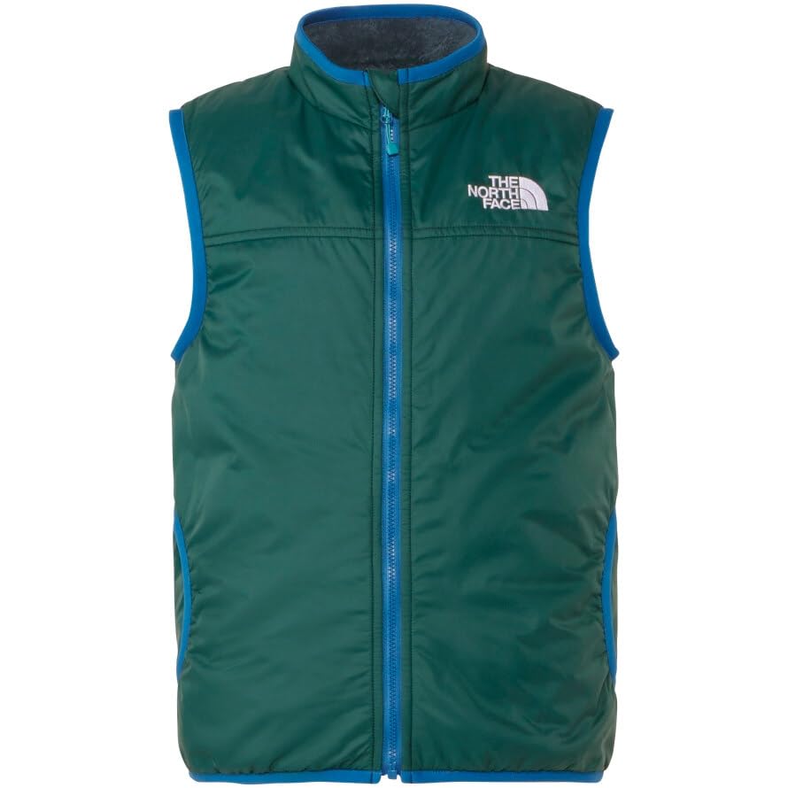 The North Face Reversible Cozy and Atlantic Deep Size 120 Kids' Vest, Unisex, Water-Repellent, Windproof, Warm, Cold-Weather, Green,