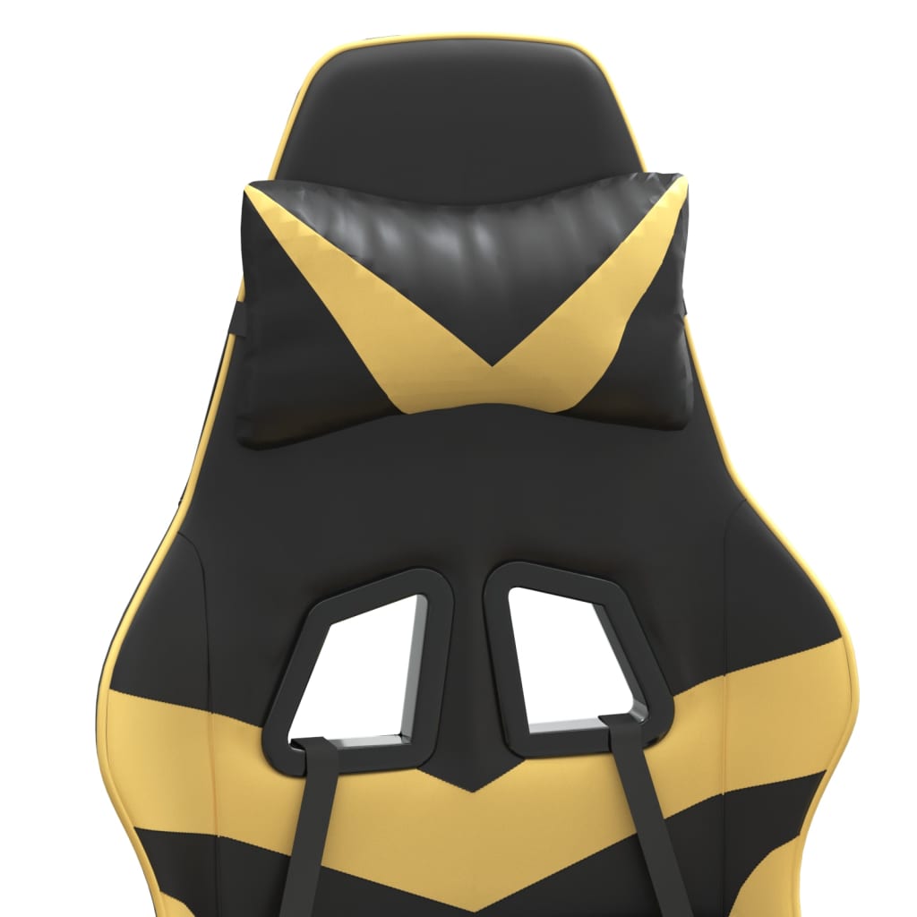 Gaming Chair with Footrest Swivel Black & Gold PU Leather
