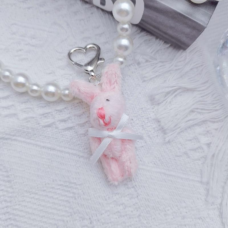 Key Holder for Students Heart Rabbit Keyring Phone Lanyard Mobile Phone Strap
