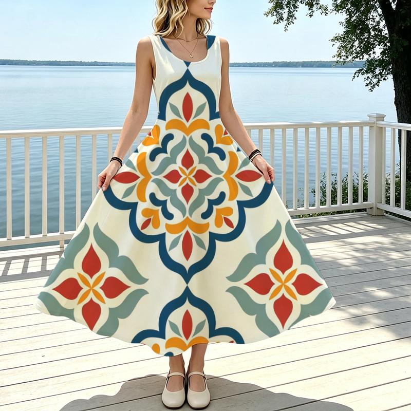 Women's Bohemian Sleeveless Maxi Dress,Summer Lightweight Flowy Versatile for Vacation & Casual Wear
