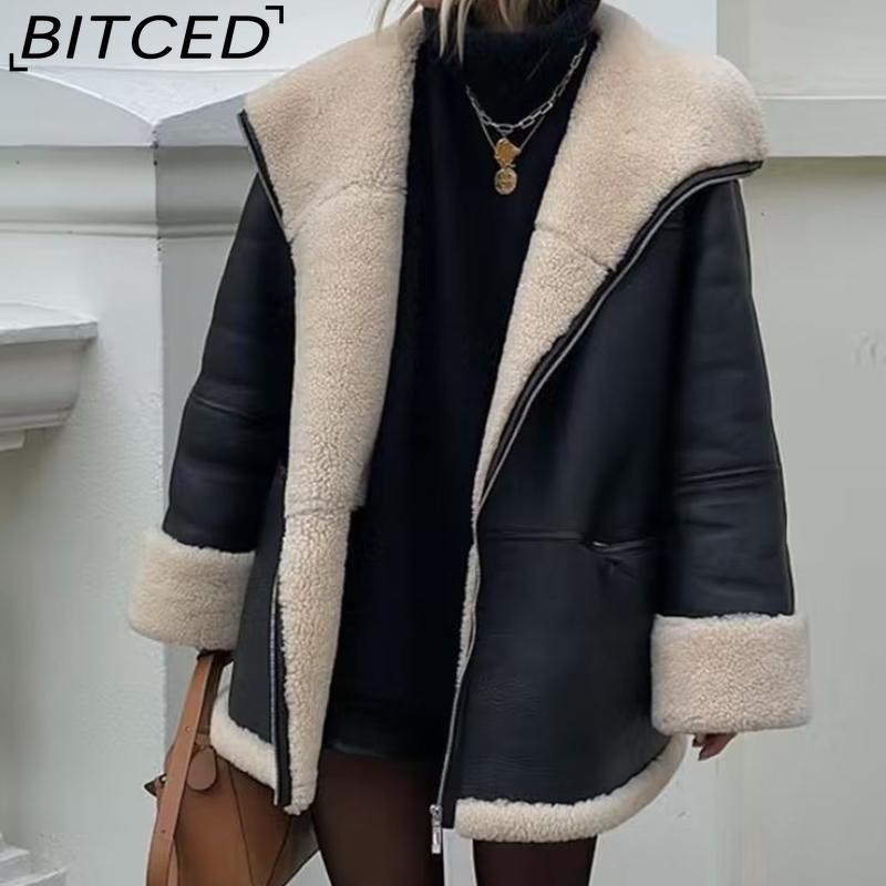 BITCED Women's Autumn/Winter Plus Size Fashion Shearling Coat Loose-Fit Shearling Coat
