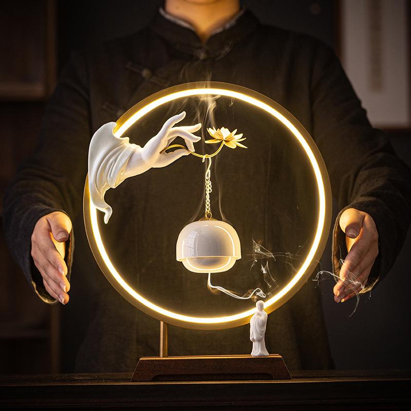 Feng shui Chinese-style Zen-inspired Buddha's hand lotus hanging stove lamp ring decoration, household indoor entrance TV cabine