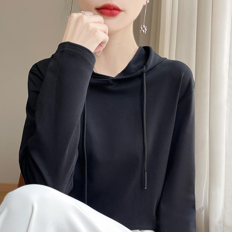 Women's New Hoodie Sweatshirt for Women Spring and Autumn Long-sleeved Knitted Sweater Mercerated Cotton Hooded T-shirt Top Thin