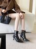 In the autumn and winter of 2025, the new pointed short boots for women show small heels, middle heel, rear zipper, thin boots, and short bare boots.