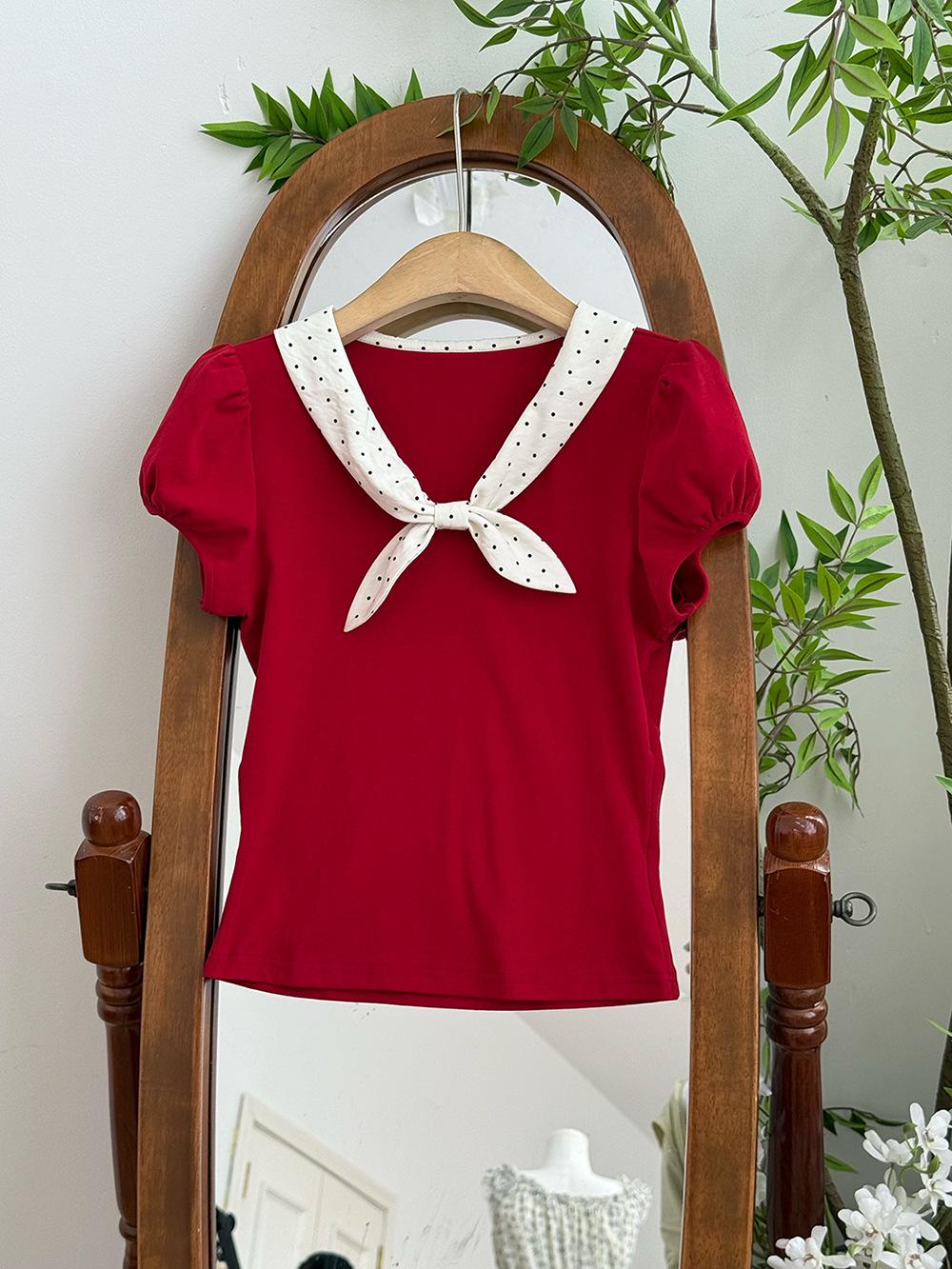 

Women s V-Neck Puff Sleeve Slim-Fit Bunny T-Shirt L красный