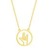 Kinitial Stainless Steel Hand Gestures Necklace I Love You Palm Sign Language Necklace Simple American Rock Necklaces Jewelry