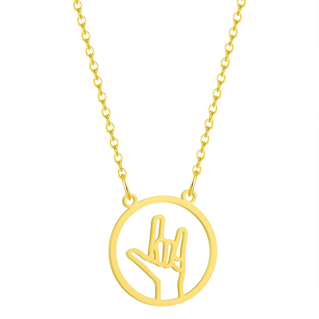 Kinitial Stainless Steel Hand Gestures Necklace I Love You Palm Sign Language Necklace Simple American Rock Necklaces Jewelry