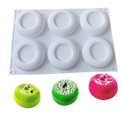 6-Kavitäten Runde Vertiefte Silikonform - Kleiner Blumentopf Französischer Mousse-Kuchen Schokolade Gelee Backen