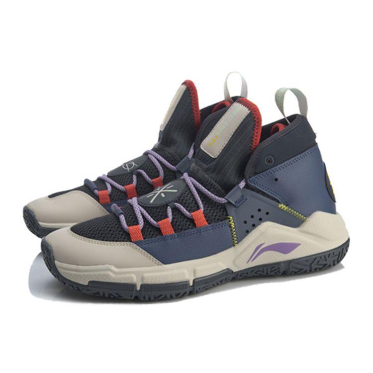 Li Ning All Day 5 Shock Absorbing Wear Resistant Non Slip Mid Top Basketball Shoes Men Sneakers Blue Gray ABPQ015-6