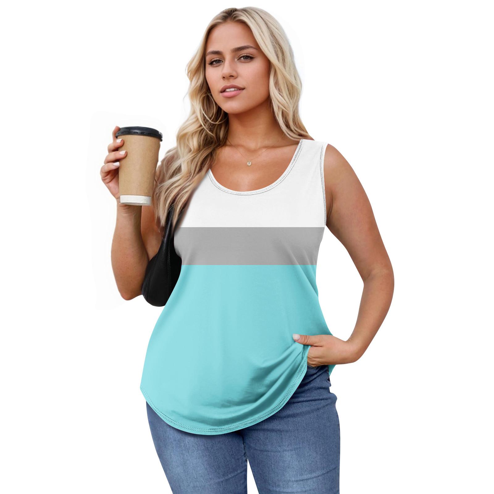 

Женская майка для девочек с принтом, повседневная майка, майки для женщин, свободный крой, топы без рукавов, струящиеся L синий