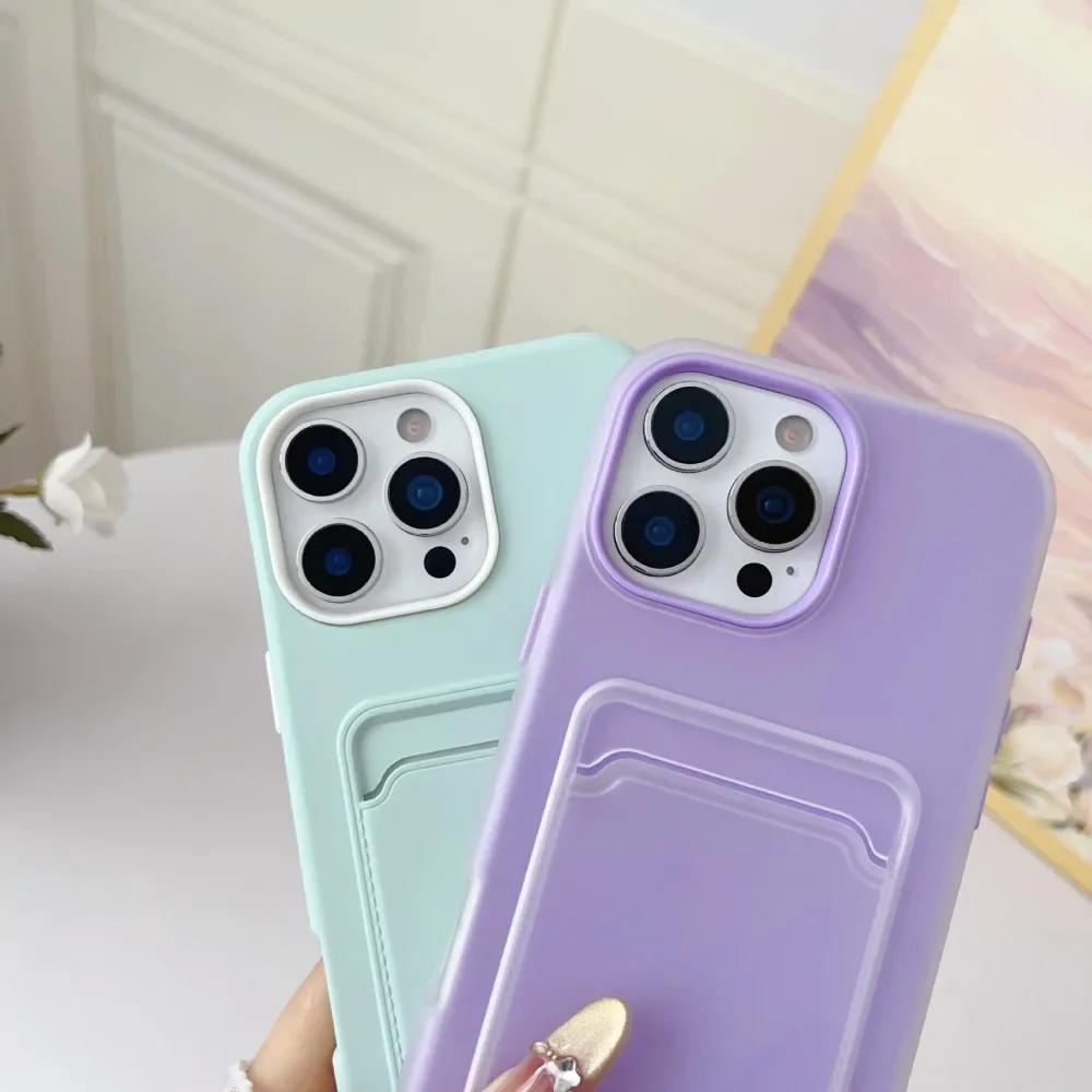 2 in 1 Candy Color Phone Case For iPhone 16e 16 Pro Max 15 14 Plus 13 12 11 with Card Holder Protective Cover